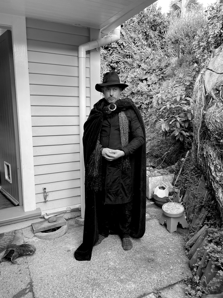 Nuclear Priest. Rimu models his outfit during filming.